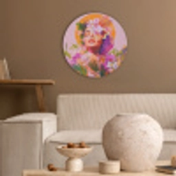 Vrouw - Abstract - Cirkel - Bloemen Akoestische PET Vilt - Rond klein -sfeer1