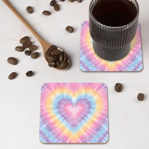 Hartvorm - Pastelkleuren - Tie Dye onderzetter kurk middel -sfeer2
