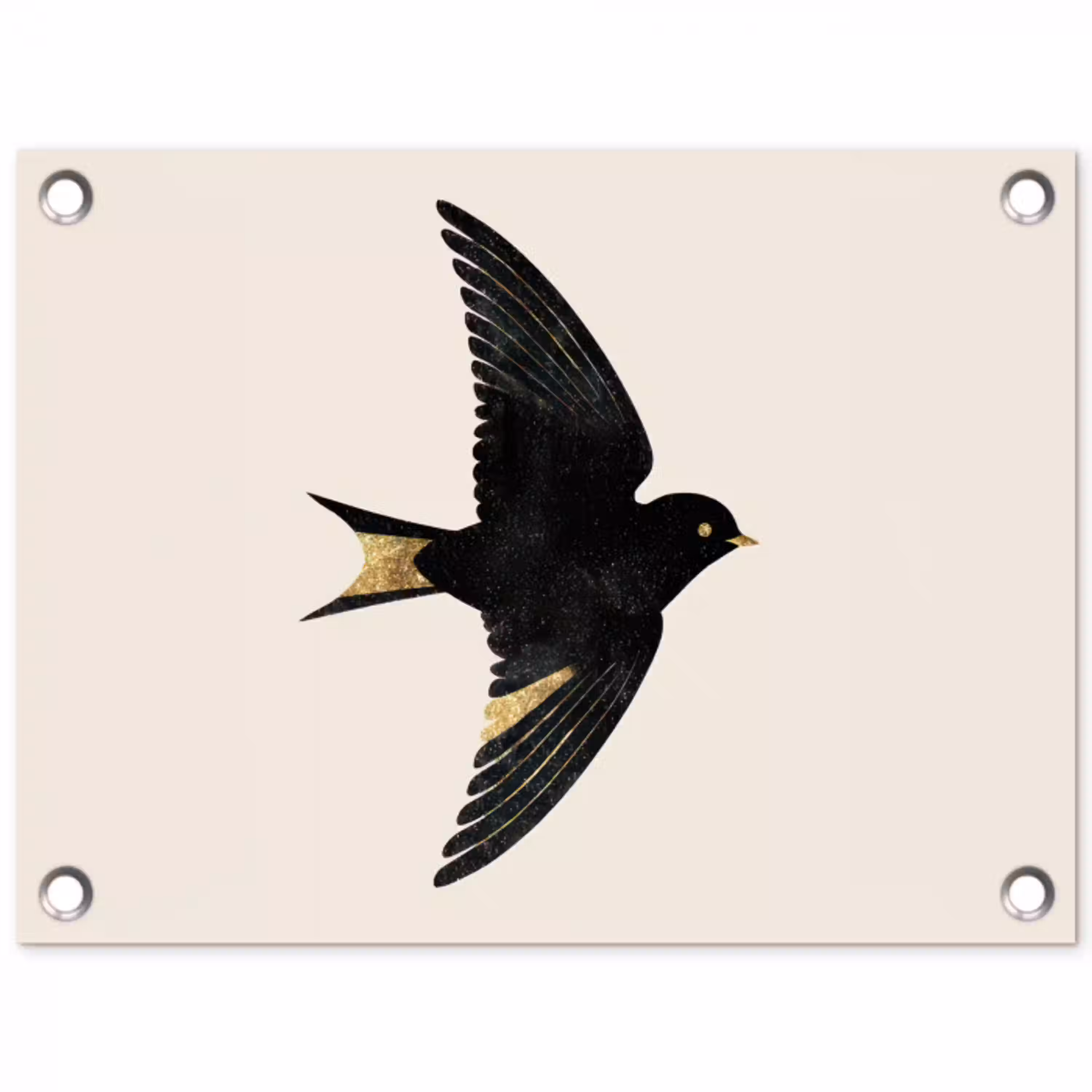 Zwarte zwaluw - Gouden accenten - Lichte achtergrond tuinposter los doek klein -3d