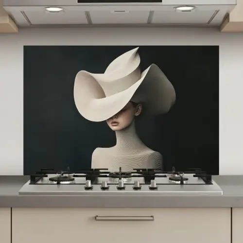 Vrouw - Golvende - Hoed keuken achterwand spatscherm klein -3d_website