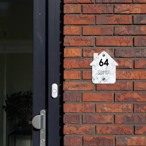 Lichtblauw marmer - Modern Naambord Huisje klein -sfeer2