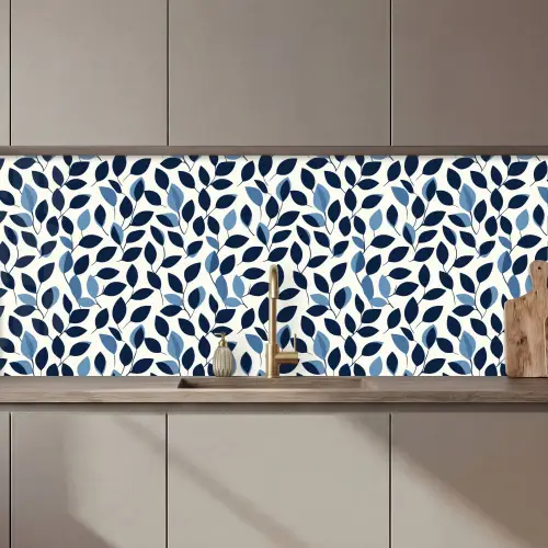 Grafisch - Bladmotief - Diepblauw keuken achterwand 2 middel 871 zz_3dshopping