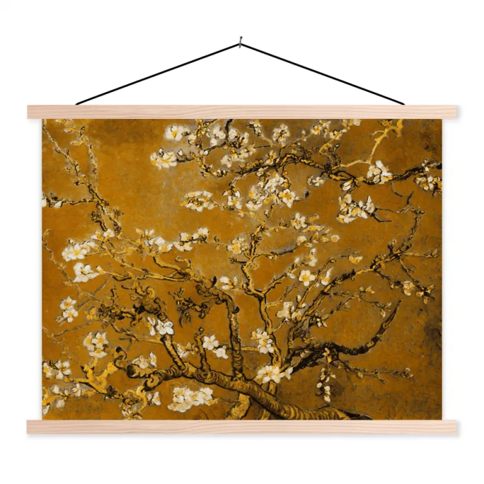 Amandelbloesem - Vincent van Gogh - Goud textielposter latten blank klein -3d