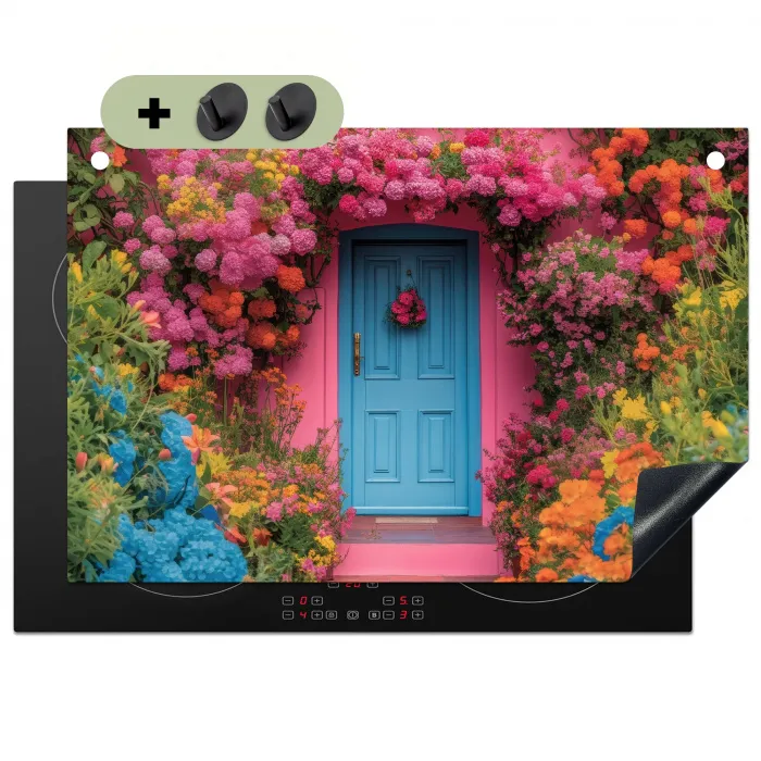 Bloemen - Deur - Roze Inductie beschemer met haakjes klein -3d