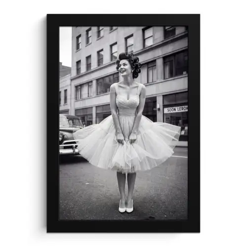 Retro - Vrouw - Zwart - Wit fotolijst zwart zonder passe partout klein -3d