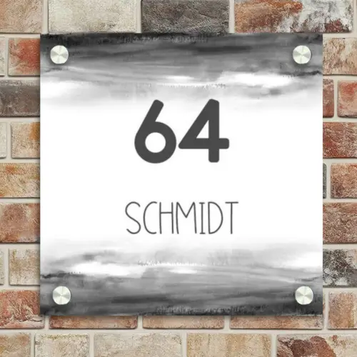 Aquarel - Zwart wit - Modern Naambord Vierkant klein -sfeer2