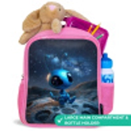 Dromerig blauw ruimtewezentje onder een sterrenhemel Kinderrugzak - Roze middel -inhoud_UK