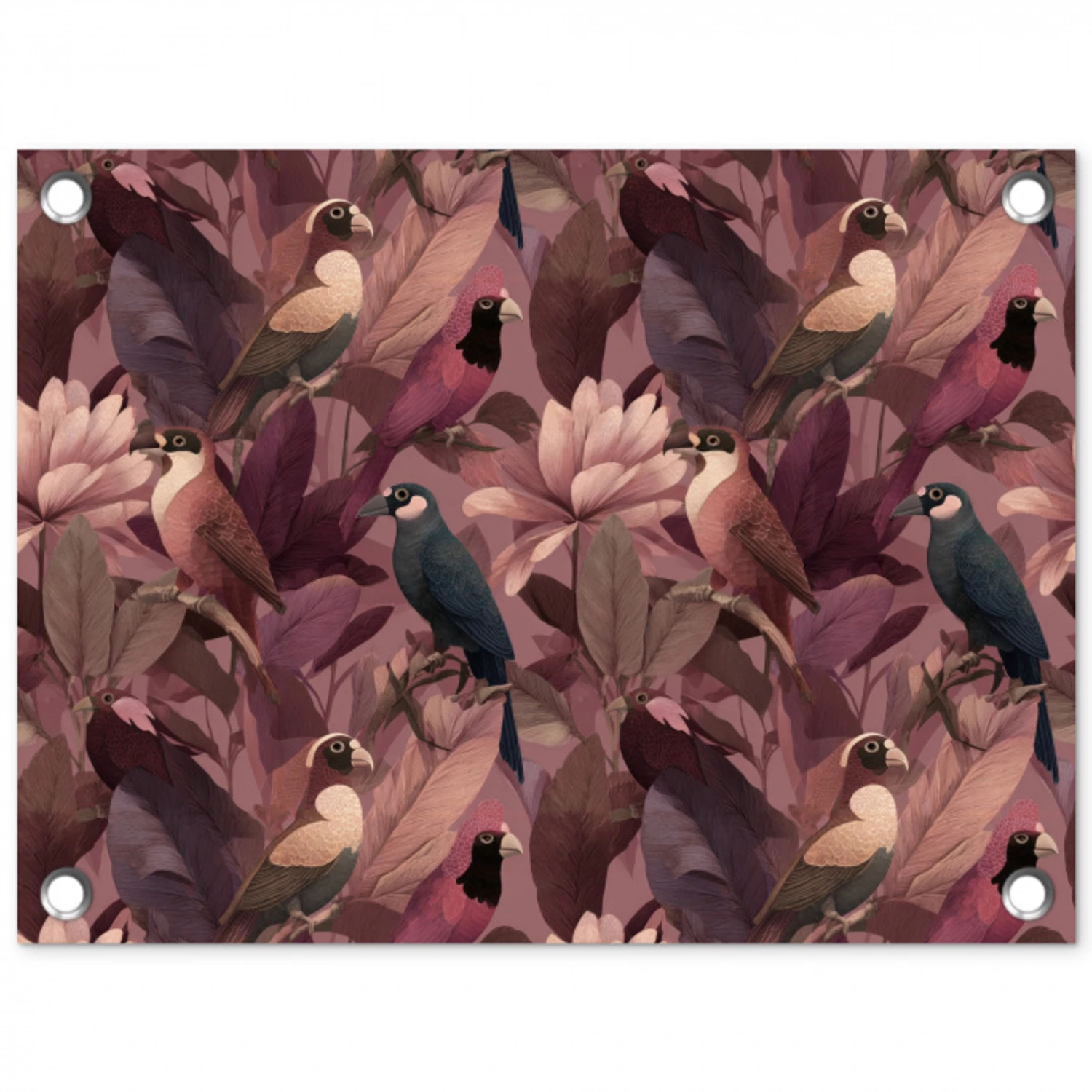 Vogels - Bladeren - Roze tuinposter los doek klein 239 -3d
