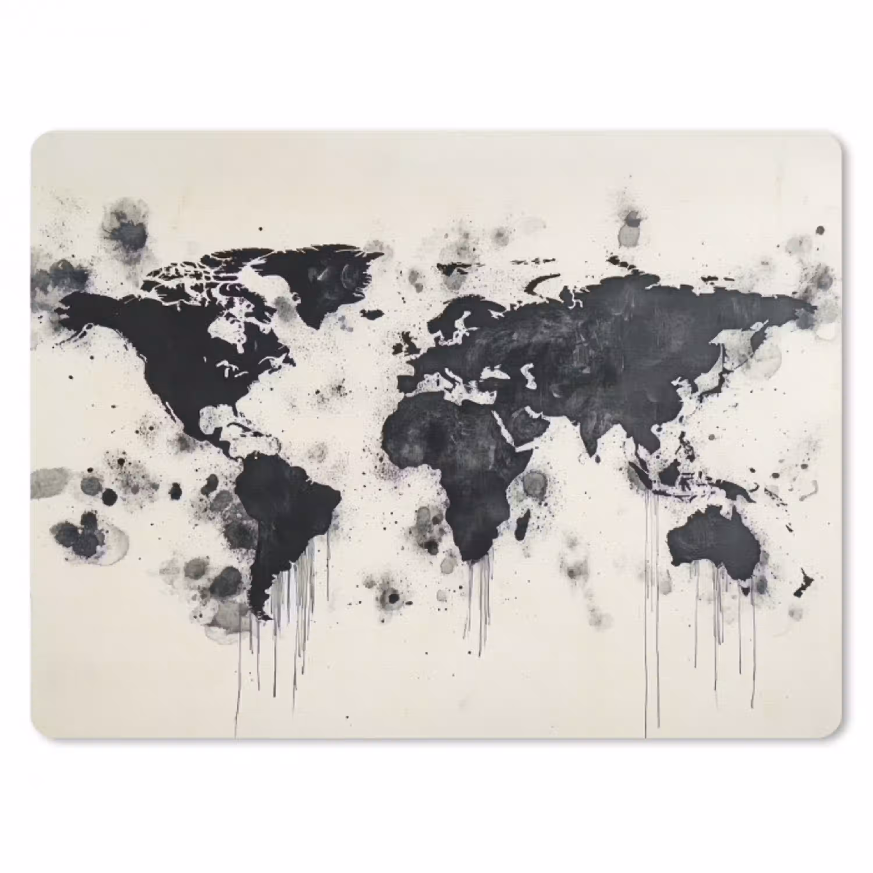 Wereldkaart - Zwart - Inkt muismat rubber klein -3d