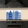 Aquarel - Grachtenpanden - Delfts - Blauw keuken achterwand spatscherm klein -sfeer1