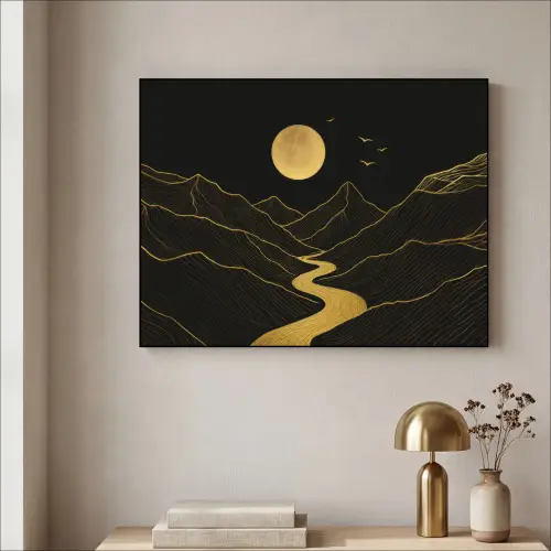 Rivier - Goud - Maan - Vogels Textielframe - compleet frame klein -sfeer2