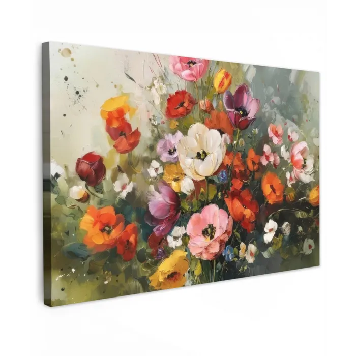 Vrolijk boeket - Dynamisch - Subtiele kleurspatten canvas 2cm klein -z3d