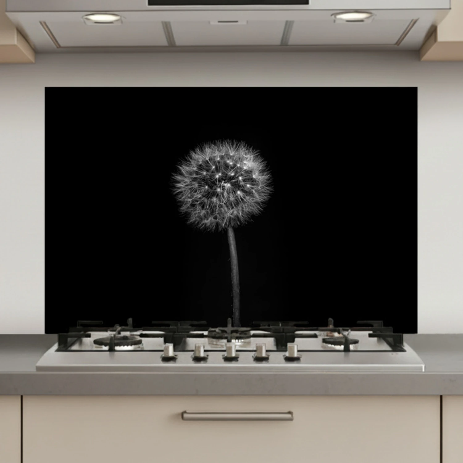 Paardenbloem - Zwart - Bloemen - Botanisch keuken achterwand spatscherm klein -3d_website