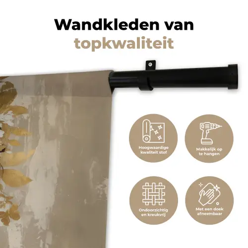 Gezicht - Vrouw - Bladeren - Goud Wandkleed katoen klein -sfeer2
