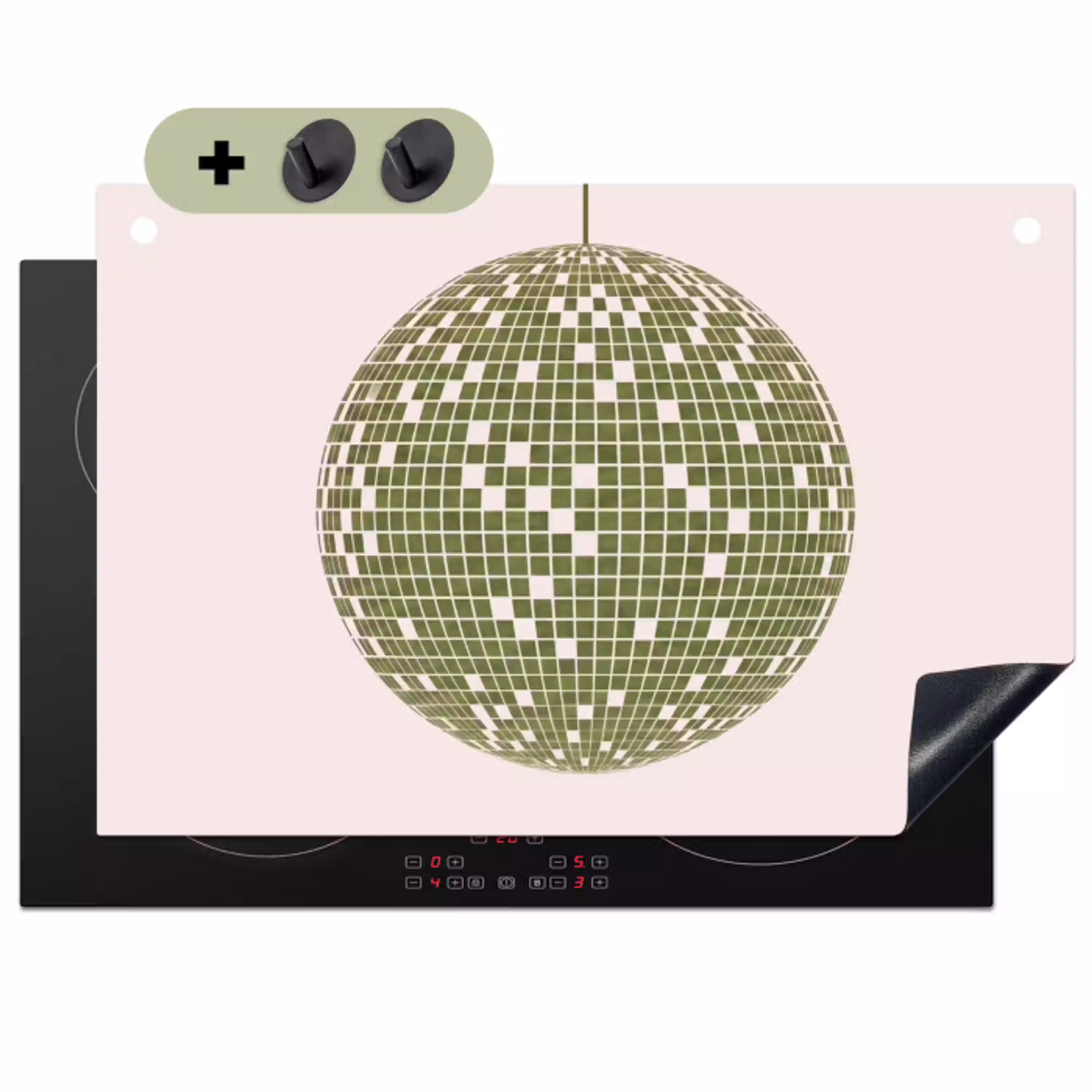 Disco - Bal - Groen - Abstract - Modern Inductie beschemer met haakjes klein -3d