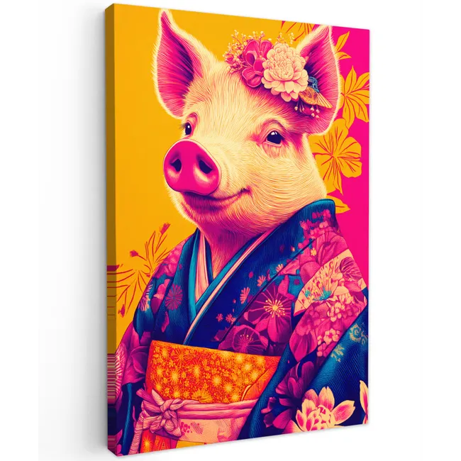 Varken - Bloemkroon - Kimono - Abstract Tuinposter op houten frame 2 cm dik klein -3d