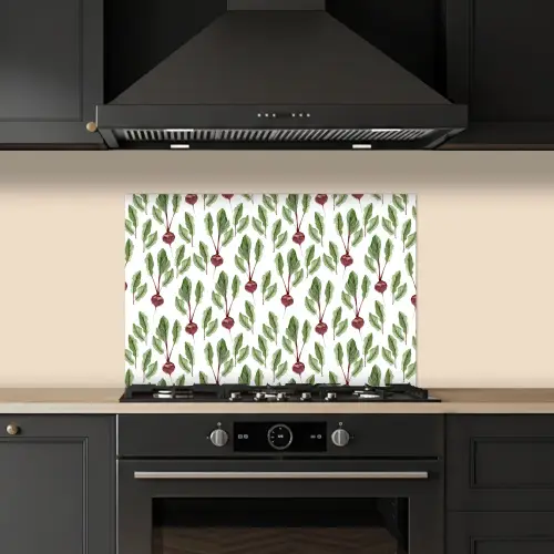Rood - Bieten - Blad - Patroon keuken achterwand spatscherm klein 900 -sfeer1