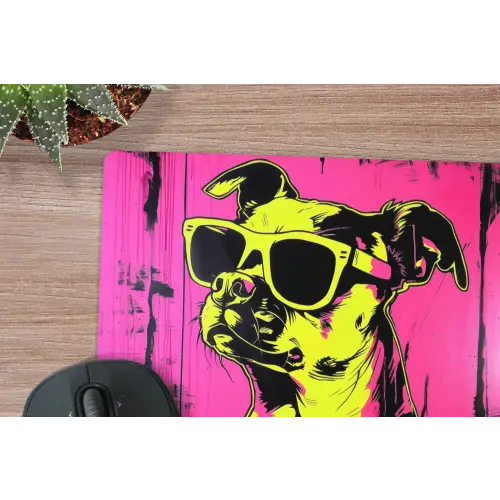 Hond - Zonnebril - Roze - Art muismat rubber klein -closeup