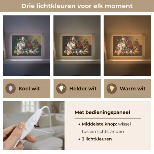 Stilleven met bloemen en fruit - Kunstwerk - Oude meesters Light Box met kabel (Tafellamp) klein -USP_lichtkleurNL