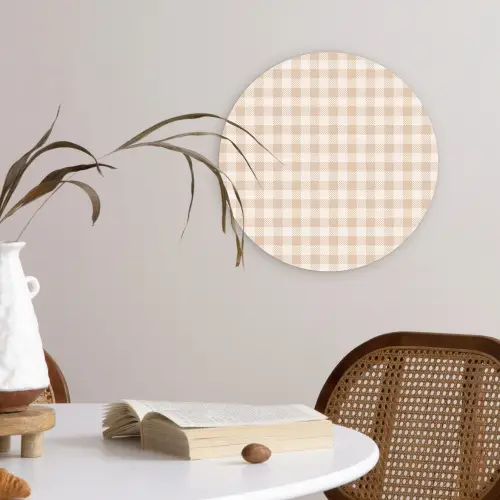 Plaid - Patroon - Vierkant - Beige Wandcirkel plexiglas klein 852 -sfeer4