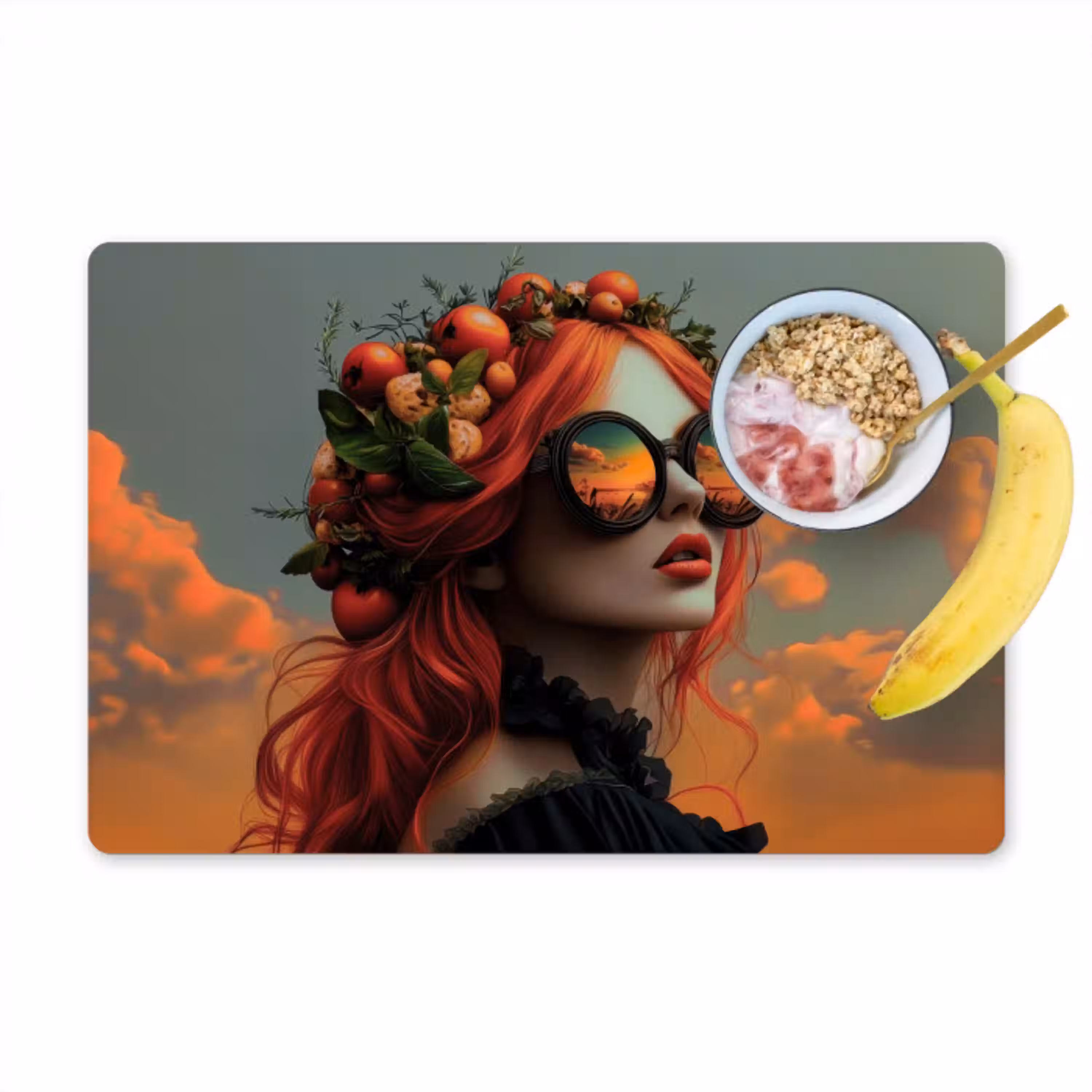 Vrouw - Kroon - Tomaat - Bascilicum - Zonnebril Placemat vinyl groot -zzzproduct_Kitchenyeah-website