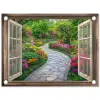Doorkijk - Bloemen - Tuinpad - Natuur - Raam tuinposter los doek klein -3d