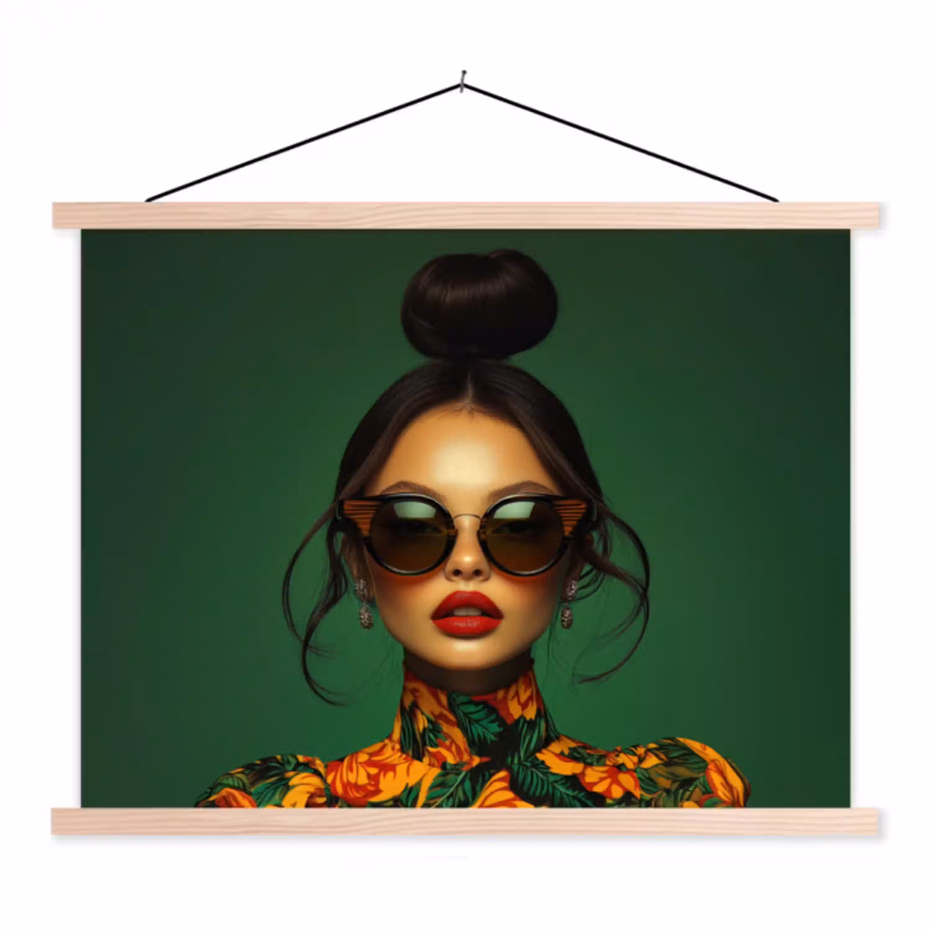 Vrouw - Groen - Modern - Bril - Abstract textielposter latten blank klein -3d