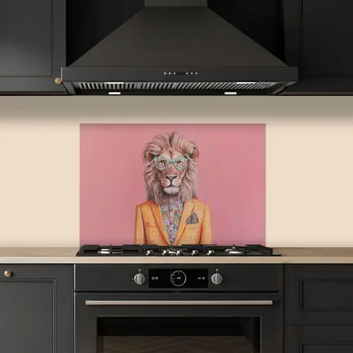 Leeuw - Pak - Geruit - Bril keuken achterwand spatscherm klein -sfeer1