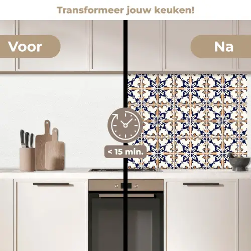 Klassiek - Patroon - Kleurrijk keuken achterwand 2 middel 871 -voor-na2_NL