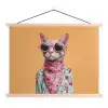 Zonnebril - Kat - Sjaal - Bloemen textielposter latten blank klein -3d