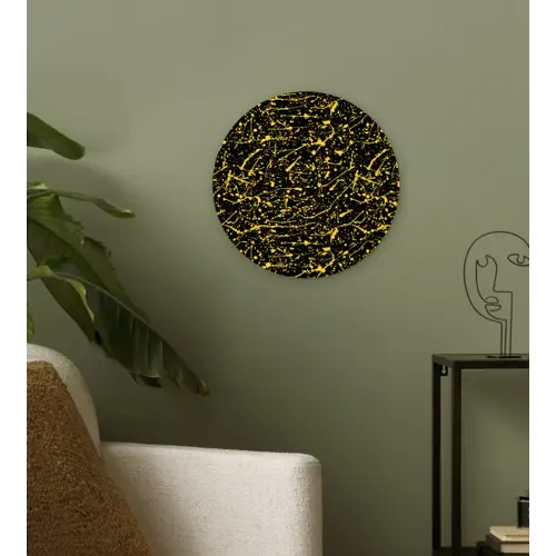 Spat - Waterverf - Geel - Zwart Wandcirkel kunststof plaat 5mm dik klein 188 -sfeer3