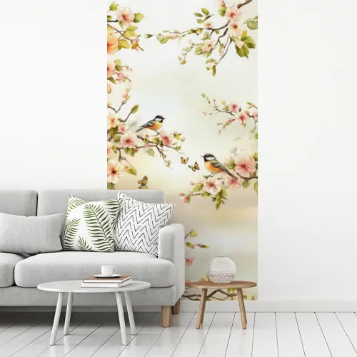Takken - Bloemen - Vogeltjes - Roze fotobehang vinyl groot -woonkamer