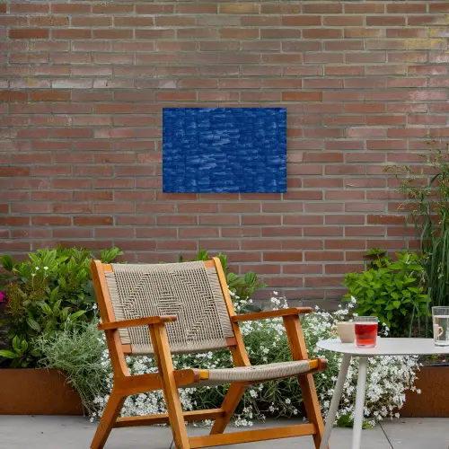 Verf - Strepen - Blauw Tuinposter op houten frame 2 cm dik klein 845 -sfeer3