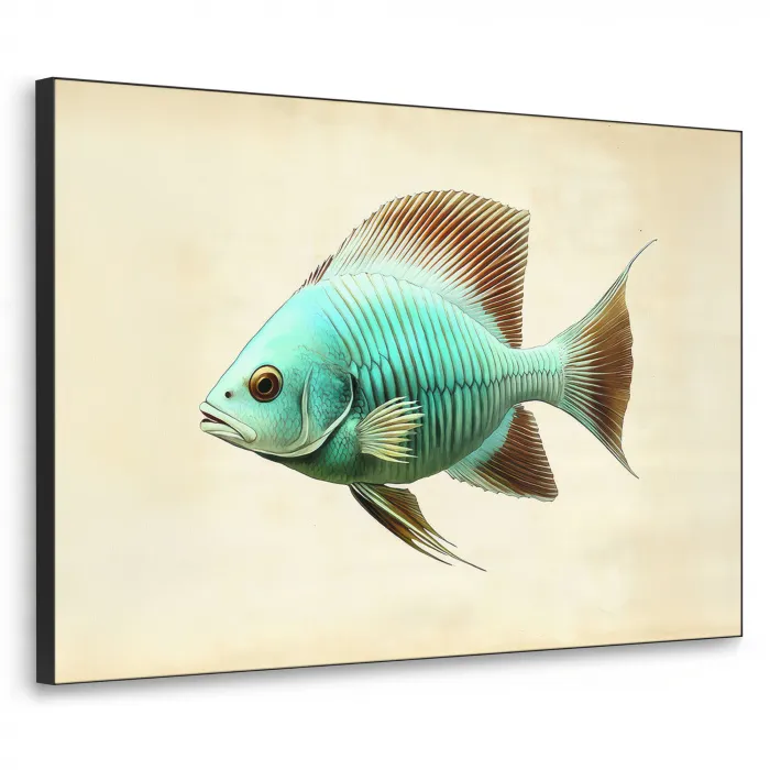 Schubben - Vis - Mint - Minimalistisch Textielframe zwart klein -3d