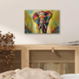 Olifant - Kunst - Schilderij - Dieren - Regenboog aluminium wit klein -sfeer3