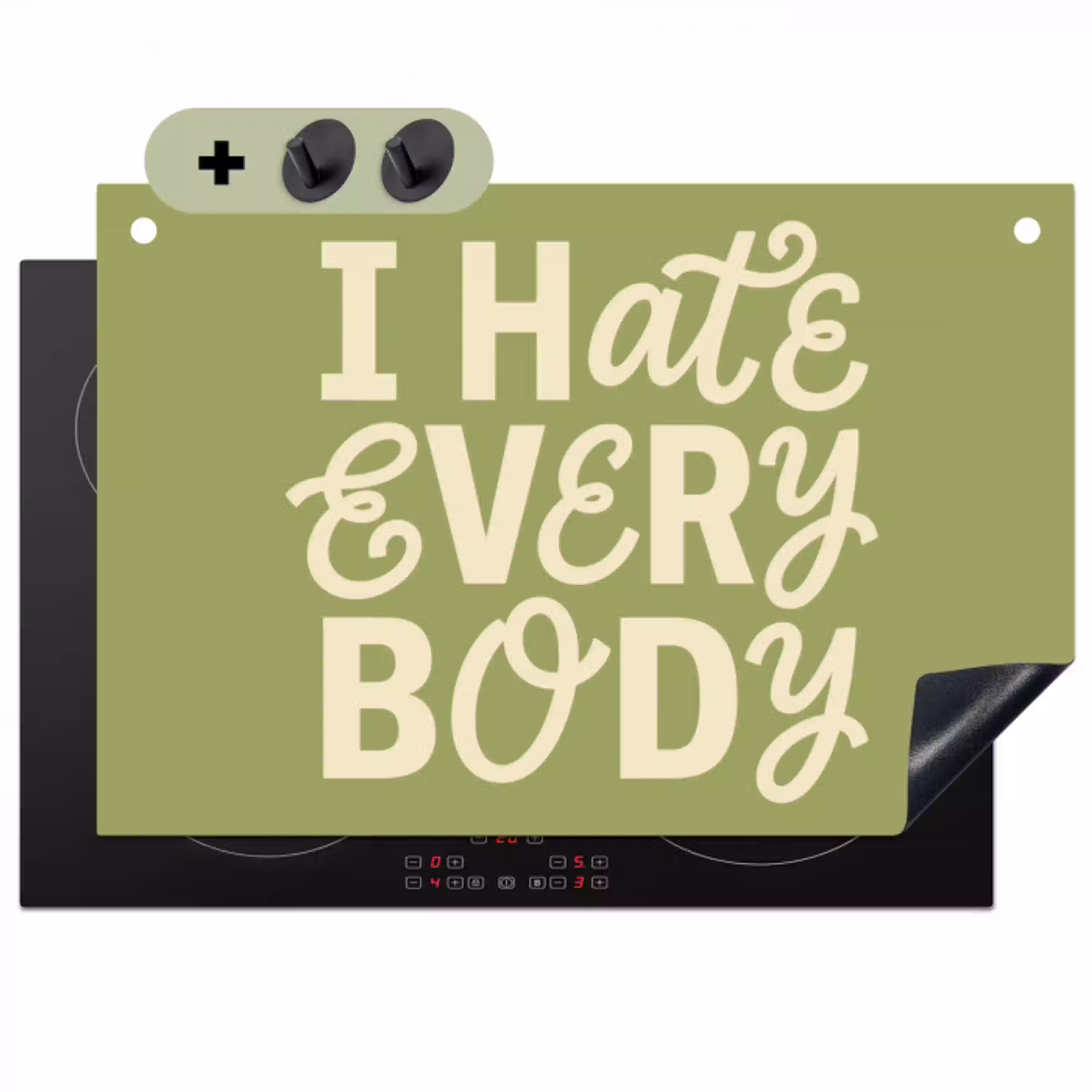 I hate everybody - Groen - Retro Inductie beschemer met haakjes klein -3d