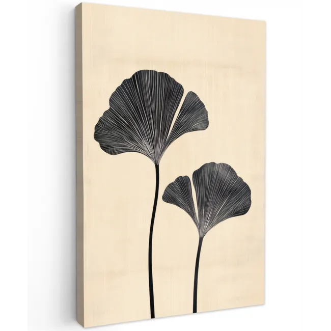 Bladeren - Minimalistisch - Zwart canvas 2cm klein -z3d