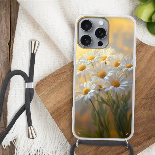 Madeliefjes - Wit - Zonlicht Hoesje iPhone 16 Pro Max met koord klein -sfeer4