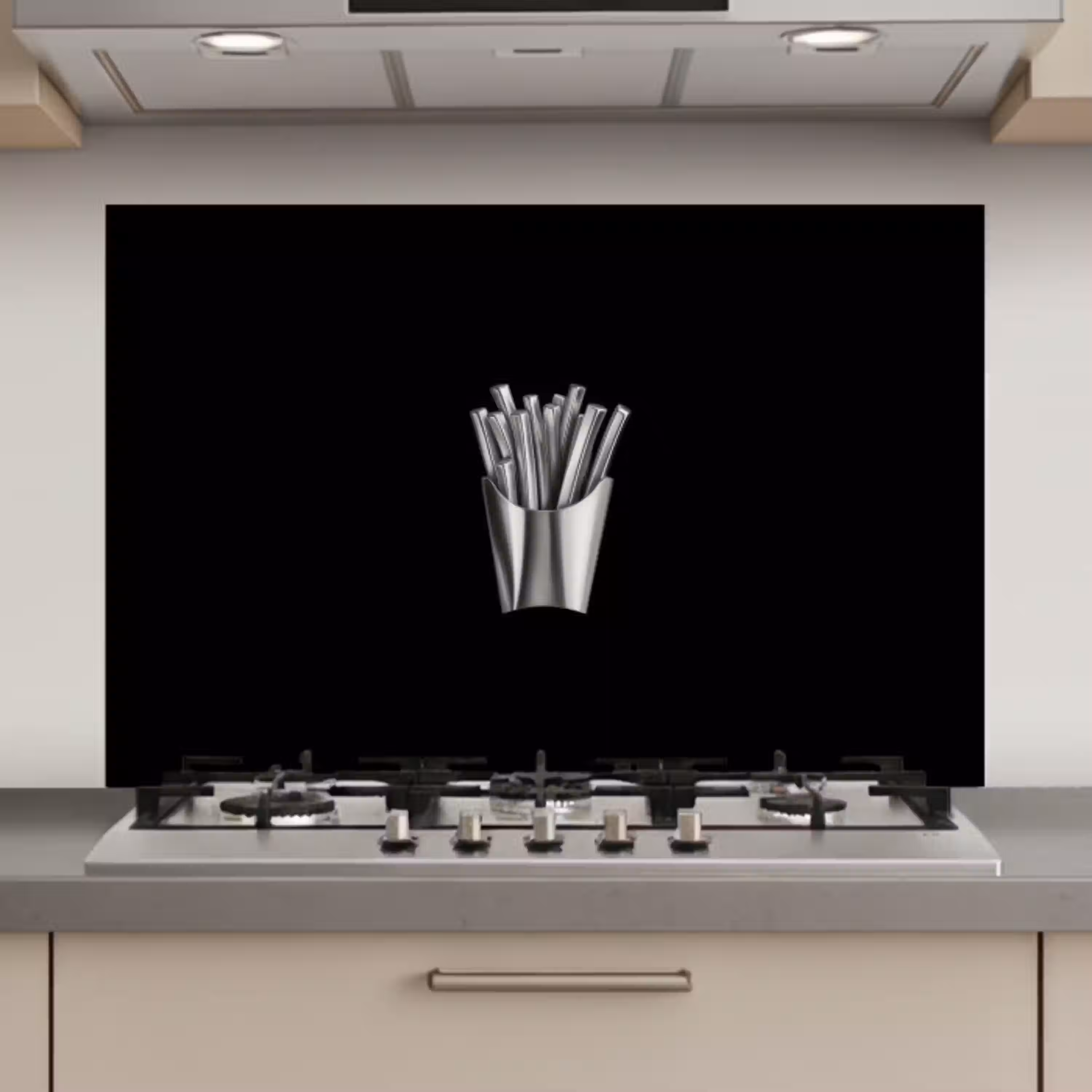 Frietjes - Futuristisch - Zilver keuken achterwand spatscherm klein -3d_website