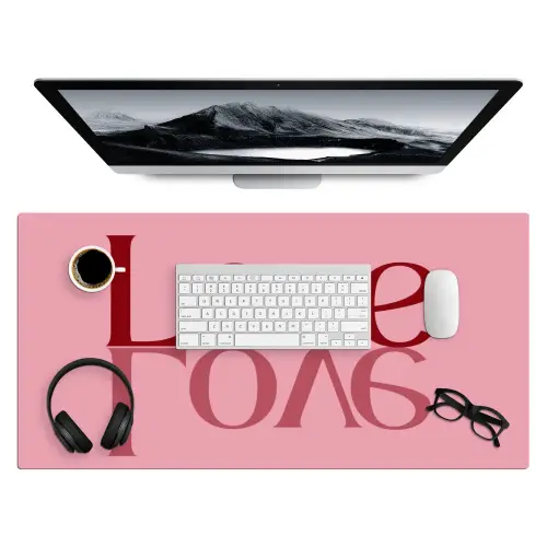 Love - Roze - Spiegeling Muismat XXL klein -3d