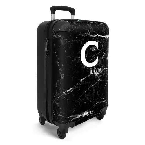 Marmer look - Zwart - Letter C NBS - Handbagage koffer - Kinderen Unisex middel -productfoto_3d