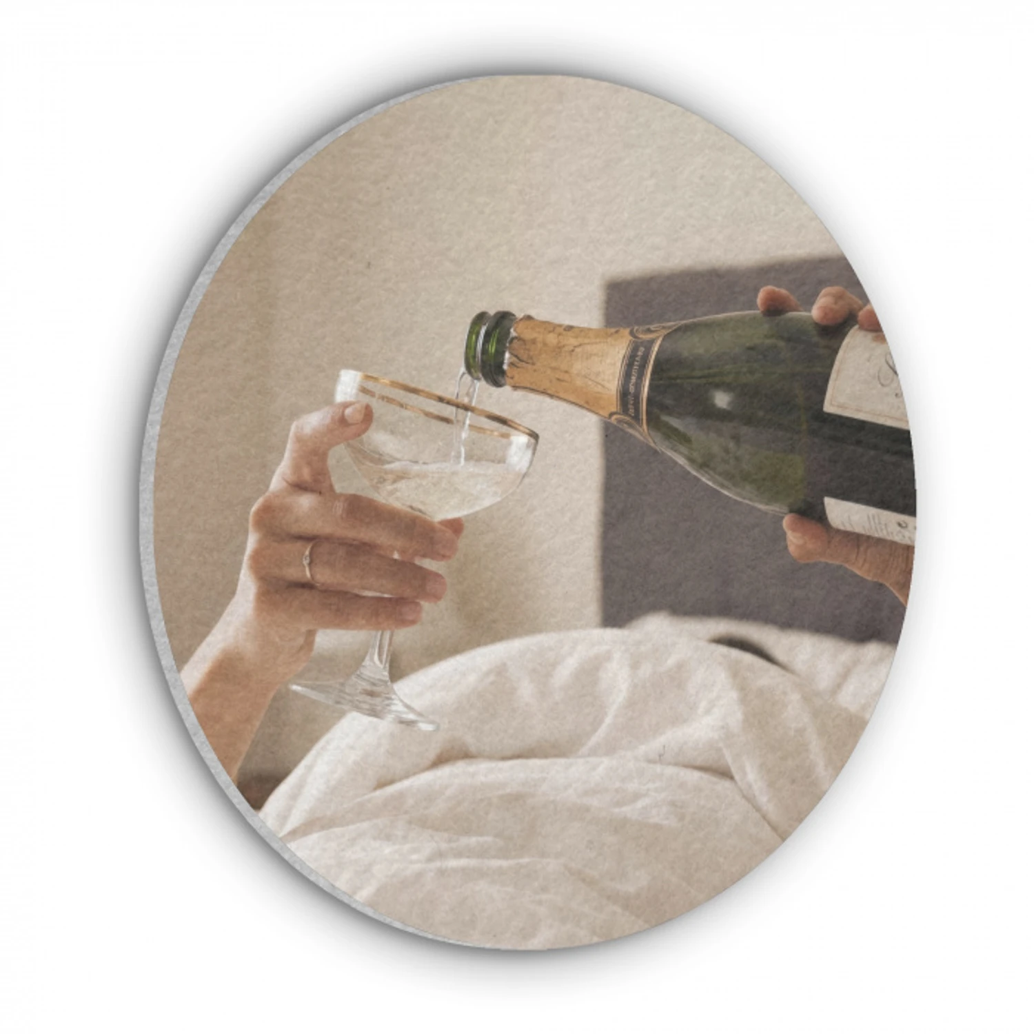Champagne - Bed - Bubbels Akoestische PET Vilt - Rond klein -3d