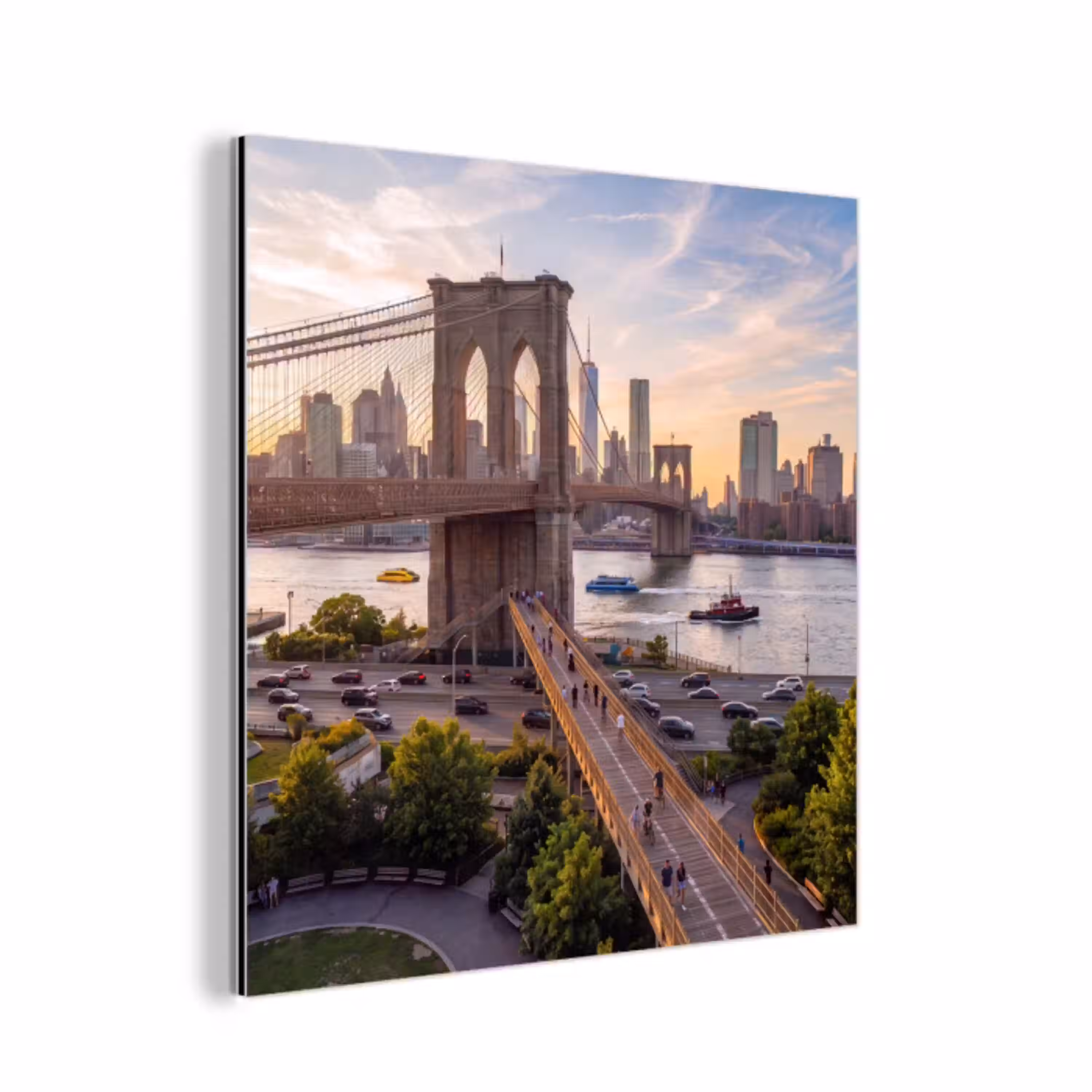 Brug - Rivier - Stad - Zonsondergang - Architectuur aluminium wit klein -3d