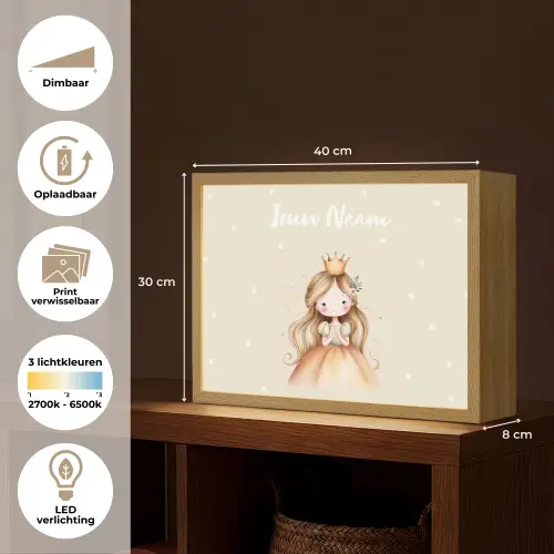 Prinses - Kroon - Bloem - Stippen Light Box met batterij (Wandlamp kind) middel -USP_websiteoverzichtNL