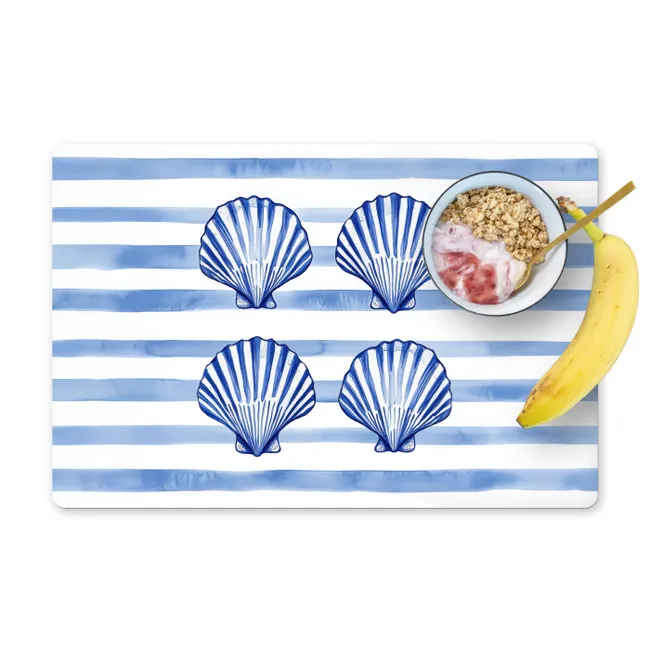 Placemat - 6 stuks - Vier schelpen - Blauw - Wit - Strepen