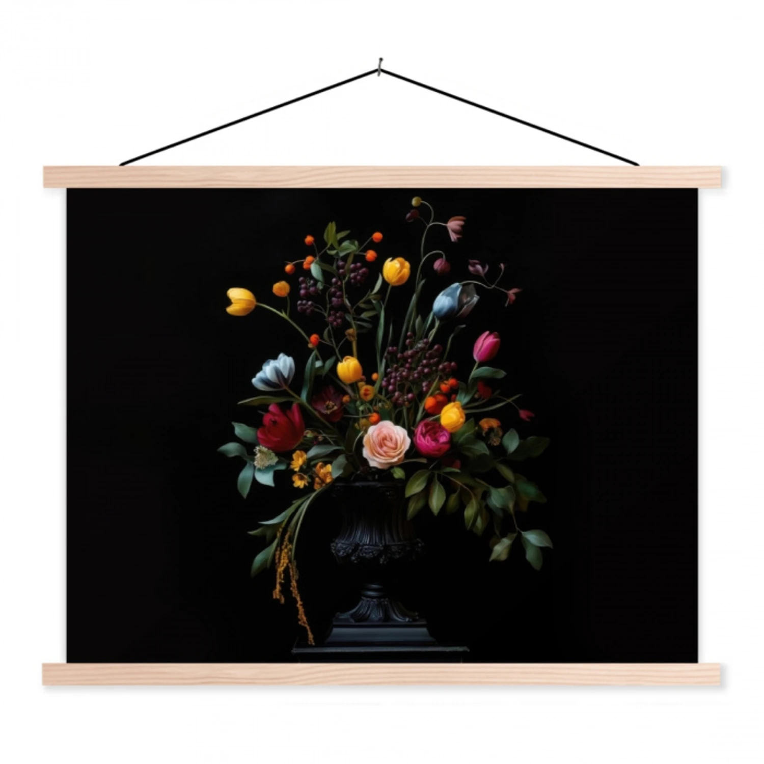 Klassiek - Vaas - Boeket - Bloemen textielposter latten blank klein -3d