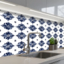 Tegelmotief - Blauw - Wit - Bloem keuken achterwand 2 middel 871 -3d_schuin