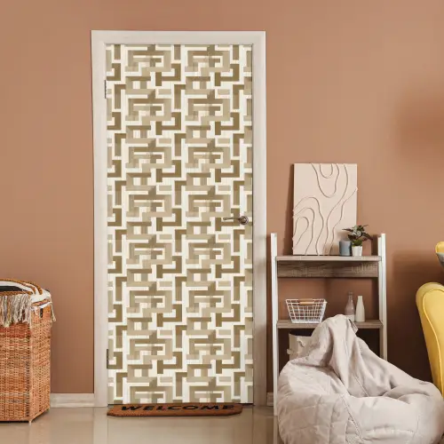 Geometrisch - Retro - Bruin deurposter klein 289 -sfeer1