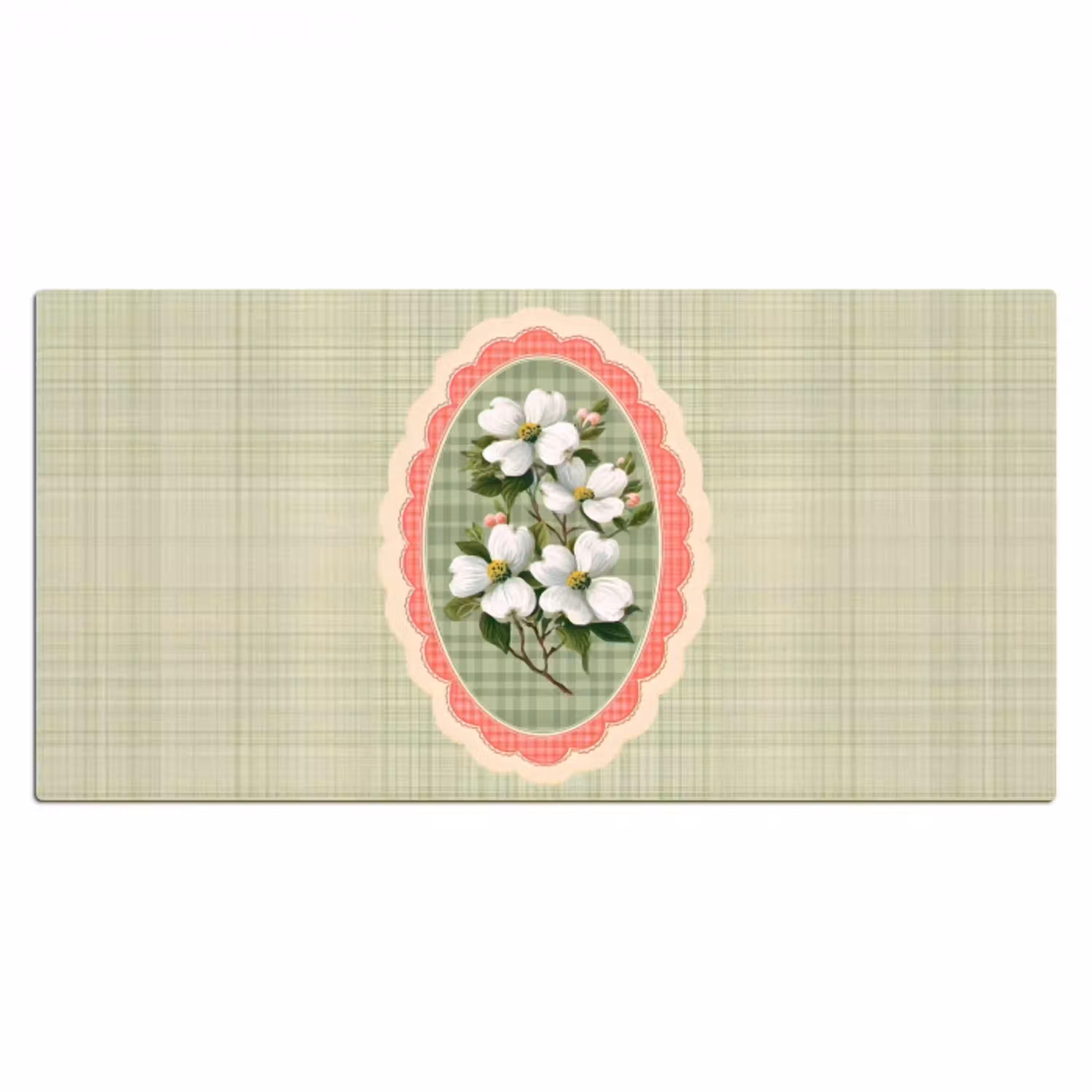 Bloemen - Illustratie - Geruit - Groen Muismat XXL klein -3d_leeg