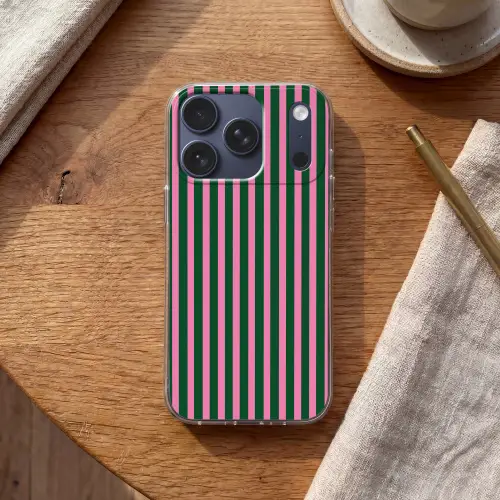 Verticale strepen - Groen - Roze Telefoonhoesje iPhone 17 Pro klein 878 -sfeer1
